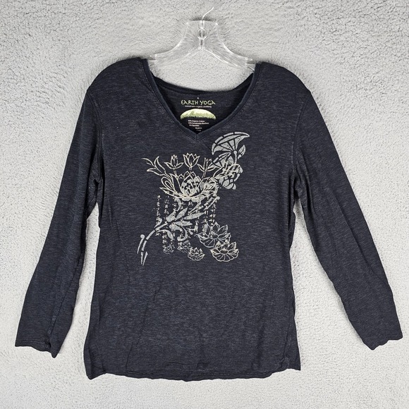 Earth Yoga T-Shirt Mens XL Bamboo Organic Cotton Graphic Print V Neck - Picture 1 of 8